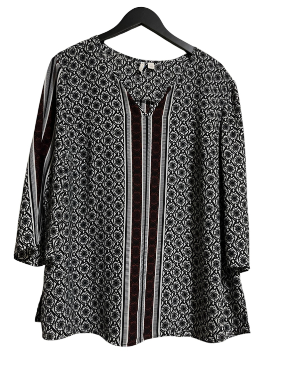 EUC Women's Cato Blouse Plus 18W Black White Floral Geometric Print Top